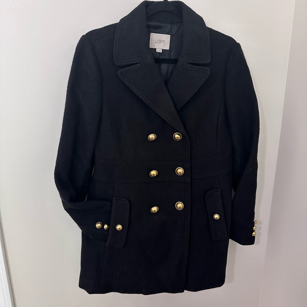 Anne Taylor Loft Black Peacoat Gold Buttons, Sz 6